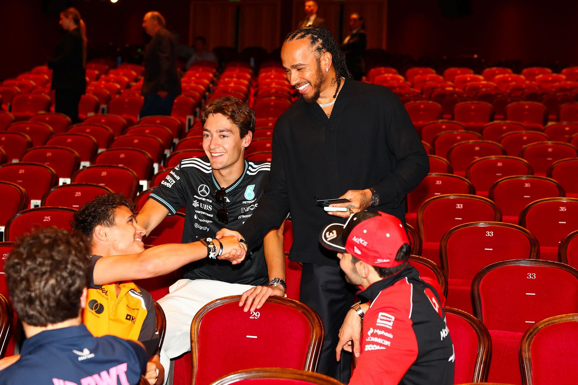 Franco Colapinto, Lando Norris, George Russell, Lewis Hamilton, and Esteban Ocon at the F1 Drivers' Private Screening of F1® The Movie in Monaco - Source: Getty